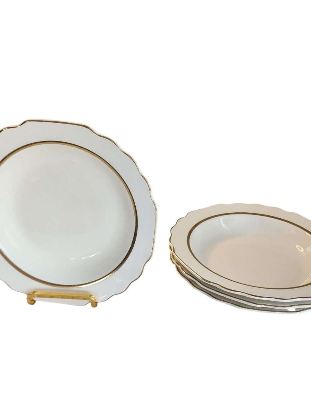 Lido Vintage 1930s/40s W.S. George Pottery Co. 22K Gold Trim 4 Soup Bowls